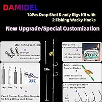 Vista 3 de 10Pcs Drop Shot Ready Rigs Kit with 2 Fishing Wacky Hooks,No Snag Skinny Sinker(1/2oz,3/8oz,1/4oz.1/5oz.), Spinner Blades， Fishing Bass Rig Cylinder