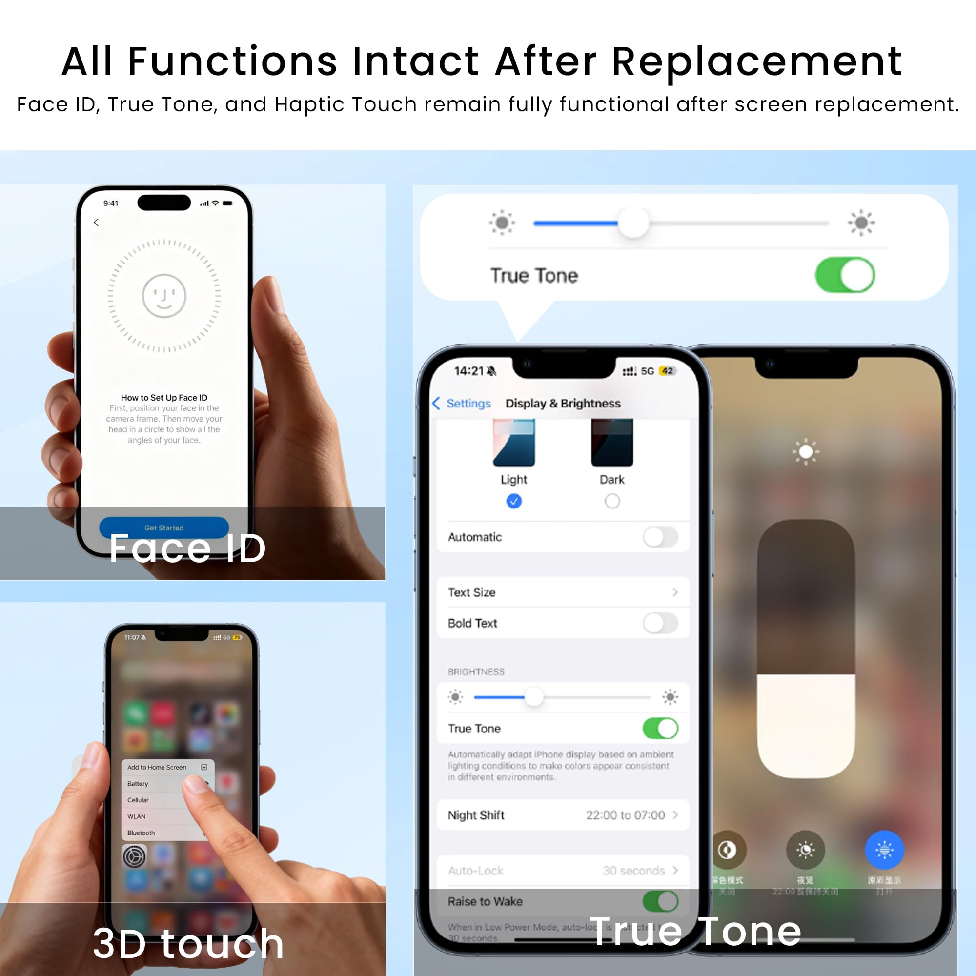 Schermo 14 Pro Max, LCD Touch Screen Digitizer Assembly con kit di riparazione completo + protezione schermo + adesivo impermeabile