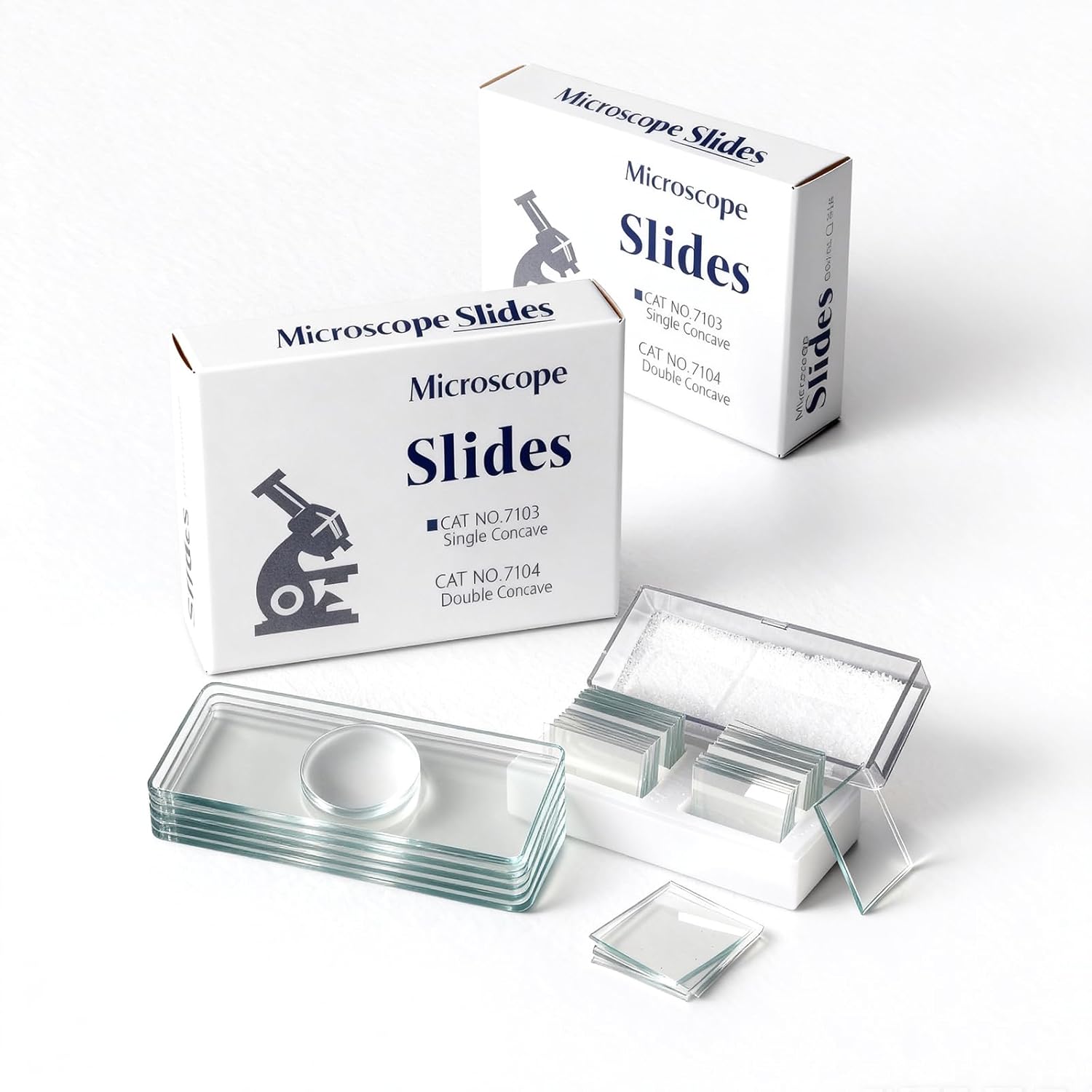 Single Concave Glass Slides for Microscope, 50pcs Glass Slides for Wet Specimens, Compatible with Monocular, Binocular & Trinocular Microscopes,Includes 100 pcs coverslips