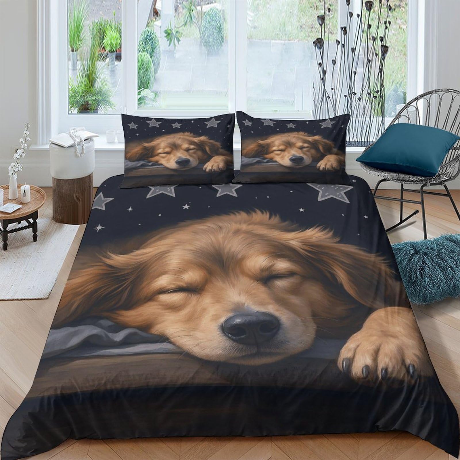 Ctjqhvkz Style-9 3D Printed Sleeping Dog Fitted Sheet Microfiber Soft Non Slip Cartoon Puppy Bed Cover For Bedroom Guest Room Dorm Decor Single（135X200cm）