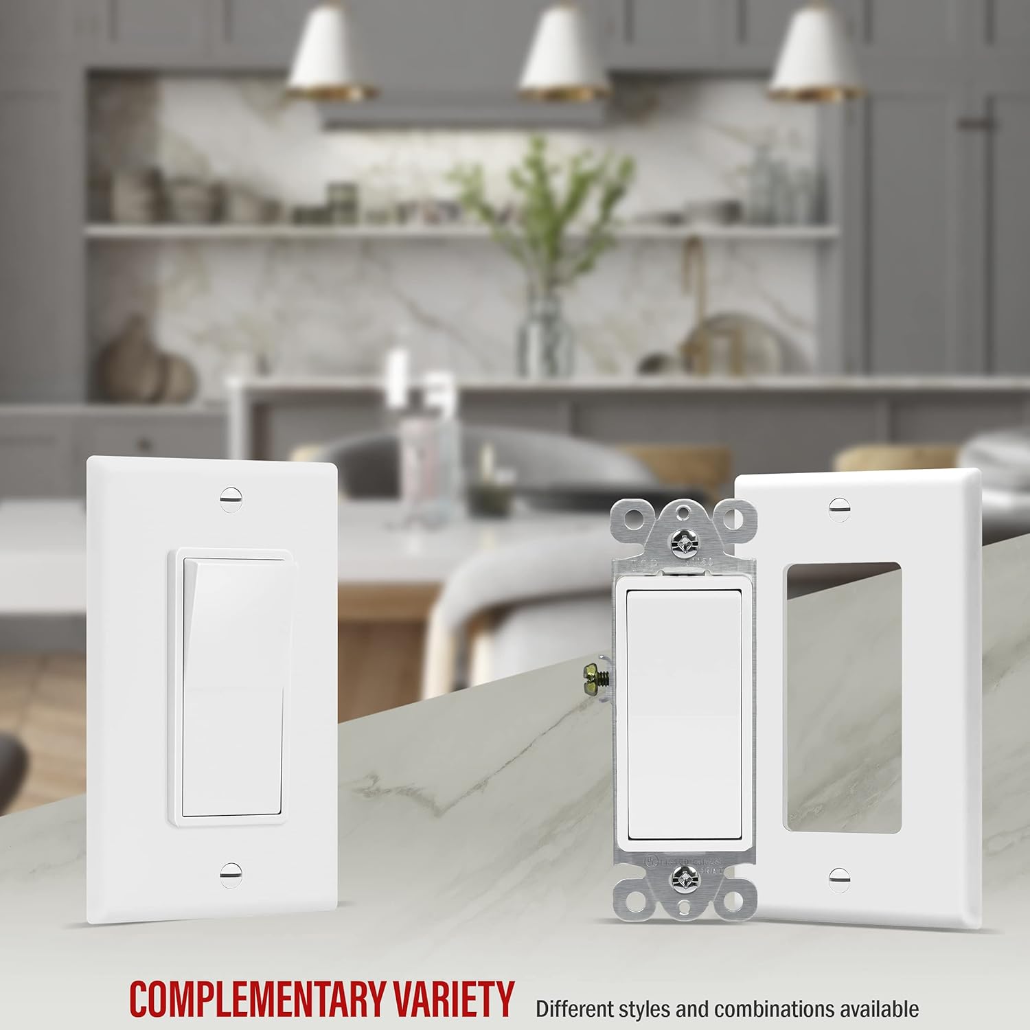 ENERLITES 91150-WWP Decorator Paddle Light Switch with Wall Plates, Single Pole, 3 Wire, Grounding Screw, Residential Grade, 15A 120V/277V, UL Listed, White: Tools & Home Improvement