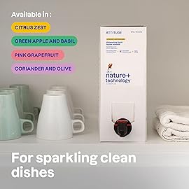 ATTITUDE Dish Soap Refill, EWG Verified, Plant-Based & Vegan Dishwashing Liquid, Naturally Derived, Olive & Coriander Scent, 135.3 Fl Oz