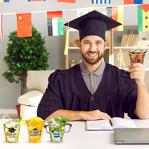 Vista 6 de Eaasty 100 tazas de graduación de 12 onzas 2026 vasos de plástico desechables para la clase de 2026, fiesta de graduación, felicitaciones, Azul