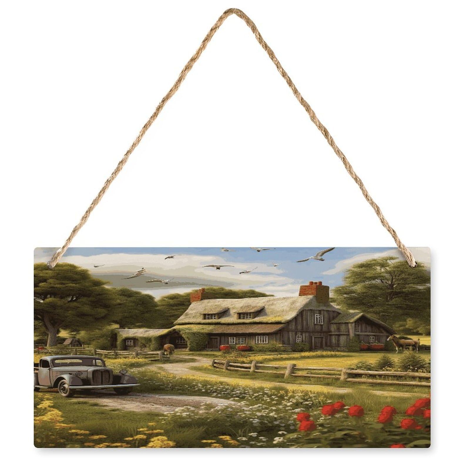Fodpand Style Farm Thatched Cottage Wall Art Wooden Hanging Sign Decor, Artwork For Wall Decoration, Funny Plaque For Bedroom Kitchen Living Room Home Decoration 9.8 X 4.9 Inch