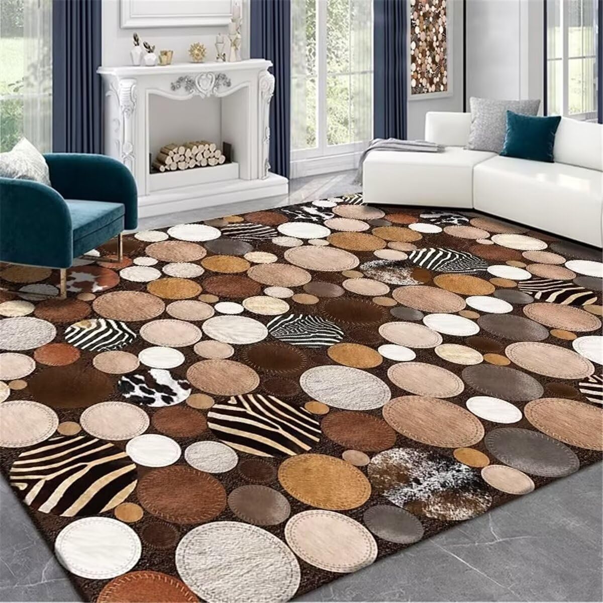 Tapis marron rond et salon moderne 200X300CM géométrique pour chambre
