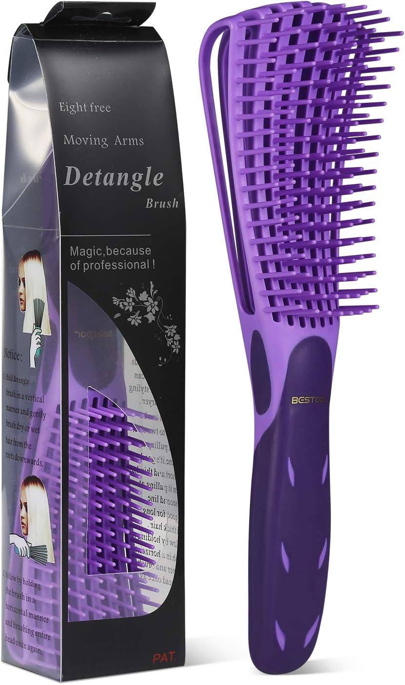 BESTOOL Detangle Hair Brush, Detangling Brush for Black Natural Hair Curly Afro 3/4abc Texture, Curly Hair Brush Faster and Easier Detangle Wet or Dry Hair with No Pain (Purple)
