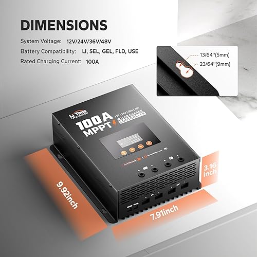Vista 2 de LiTime MPPT Controlador de carga solar (Bluetooth) – Regulador de panel solar -150 V, 100 amperios, 12/24/36/48 voltios para LiFePO4 y batería
