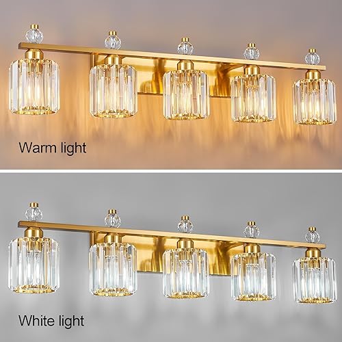 Miniatura 2 de Luces de tocador de baño de 5 luces doradas modernas de cristal para tocador sobre espejo de cristal para tocador de baño