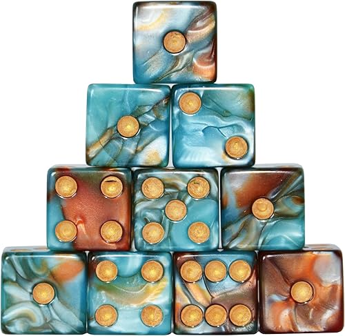StarMall Juego de 10 dados de 6 caras de dos tonos con pipas doradas, dados de esquina cuadrada para juegos de mesa, enseñanza de matemáticas,