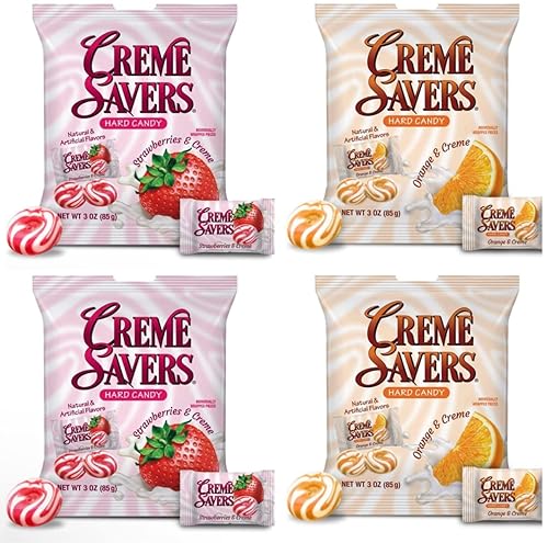 Creme Savers - Caramelo duro de fresas y naranjas  12 onzas en total, 4 bolsas