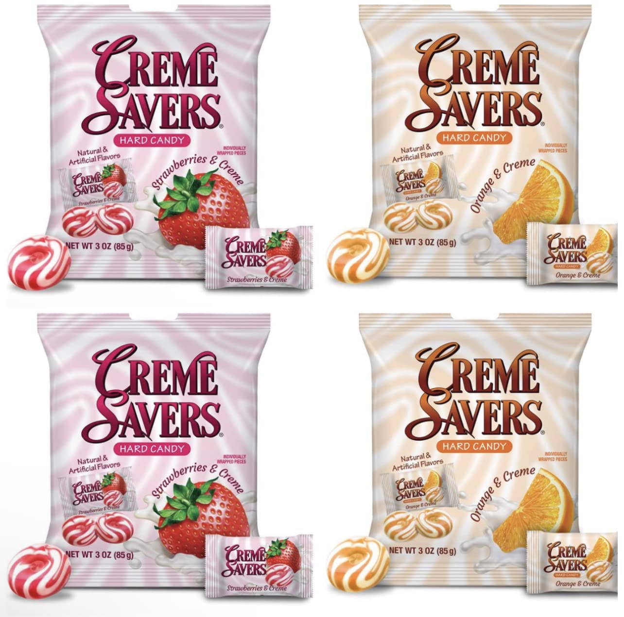 Creme Savers Strawberries and Oranges Creme Savers Hard Candy | 12 OZ Total - 4 bags