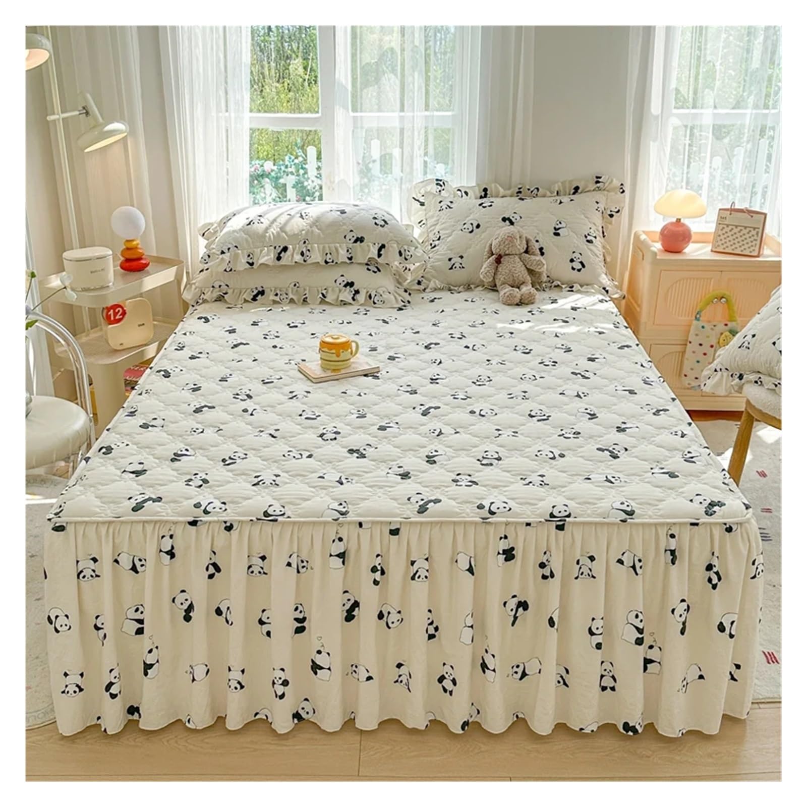 Falda de Cama Falda de Cama Acolchada algodón Lavado, Funda colchón Flores Frescas, decoración del Dormitorio hogar, Colcha 150x200, 1 ud para la decoración de la Cama(7,Only 2pc Pillowcase)