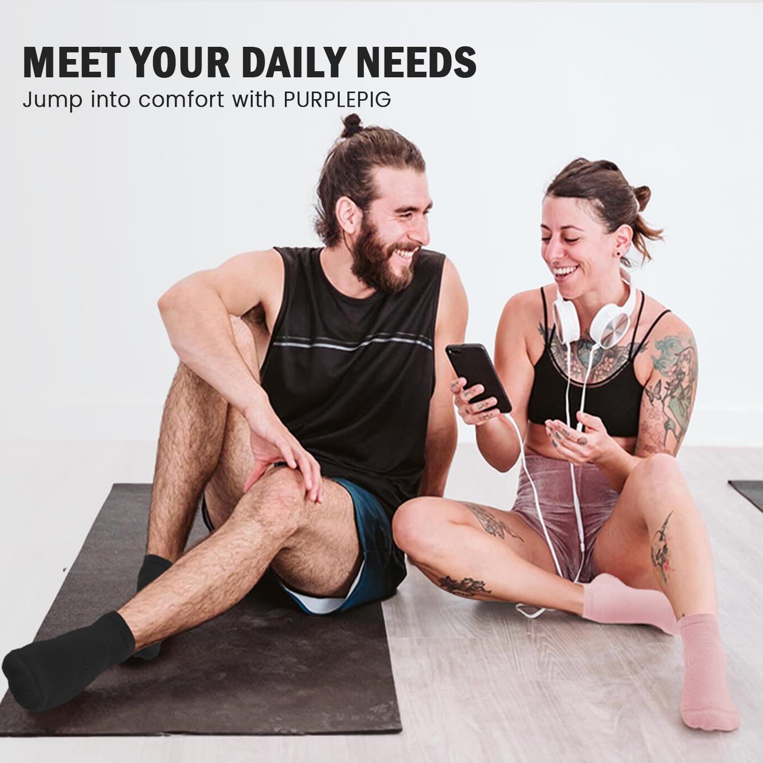 Purplepig 3 Pairs Grip Pilates Socks Cushioned Yoga Socks Non-Slip for Barre, Barefoot Workout, Hospital for Women Men