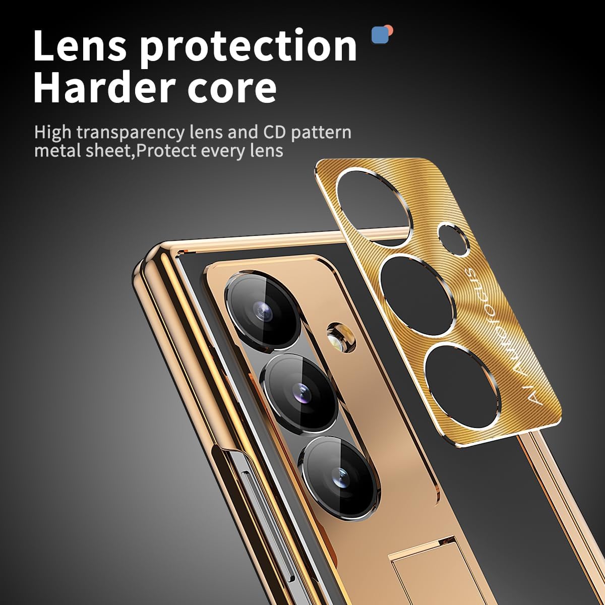 for Samsung Galaxy Z Fold 7 Case with S Pen Holder & Stylus, Z Fold 7 Aluminum Alloy Case [Replacement Protection Cover] Built in Screen Protector Kickstand Case for Z Fold 7 Gold+Black