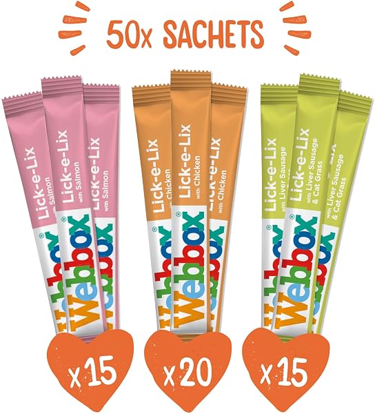 Webbox Lick-e-Lix Cat Treats Variety Value Pack - Kitten Friendly, Grain Free, No Artificial Preservatives or Colours (50 Pack) - 3