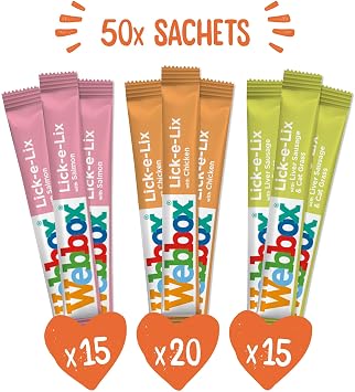 Webbox Lick-e-Lix Cat Treats Variety Value Pack - Kitten Friendly, Grain Free, No Artificial Preservatives or Colours (50 Pack)