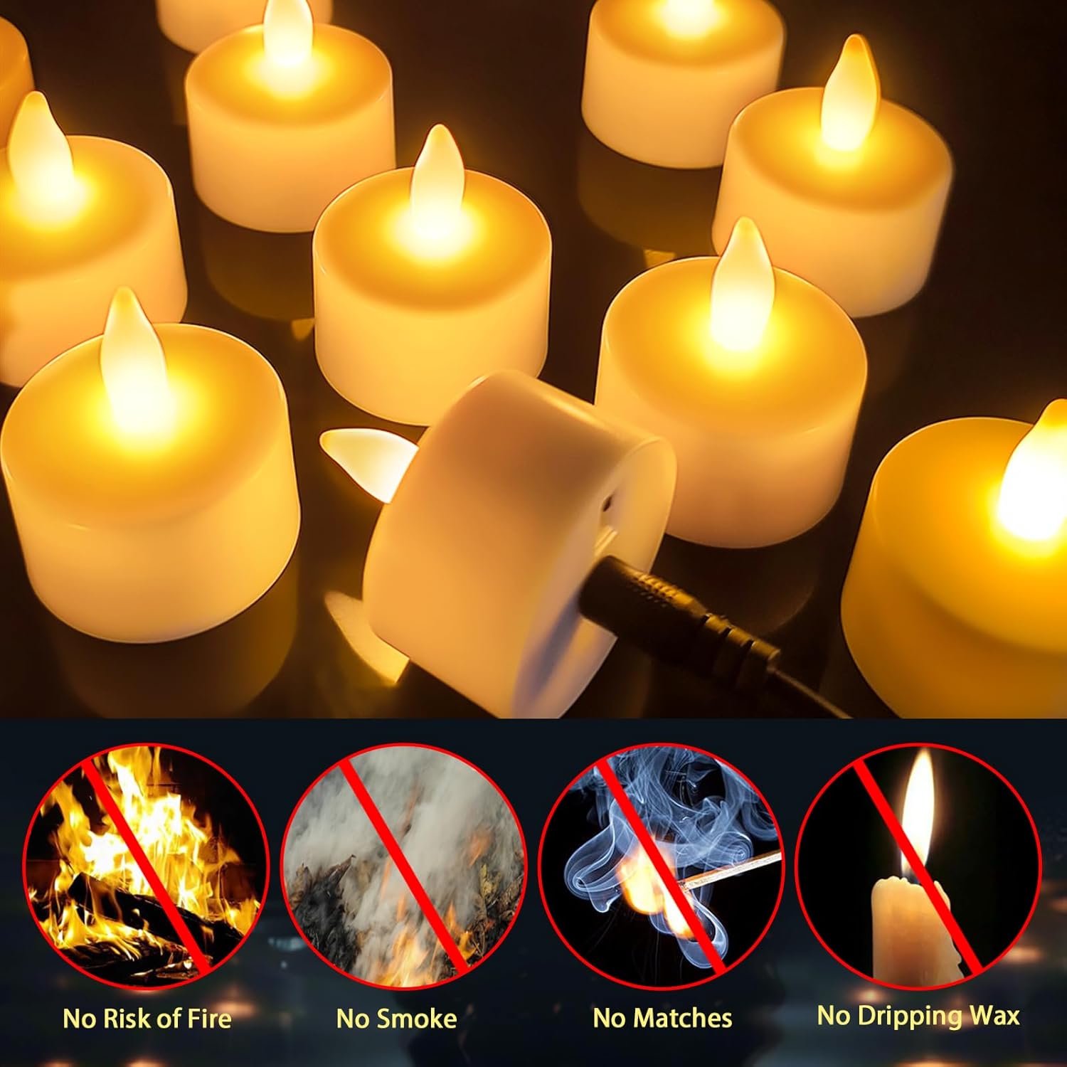 HL Flameless Candles with Remote Timer, 12pcs 50+Hours Rechargeable Battery Operated Tea Lights Candles, LED Votive Tea Lights Candles Yellow Flickering Light for Centerpiece Wedding Home Party Decor