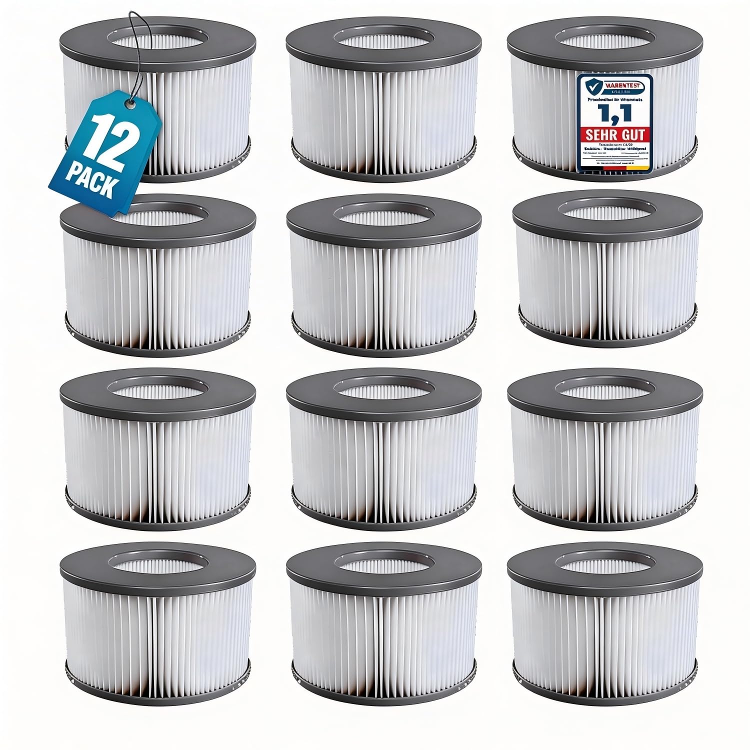 12er Set Ersatzfilter für MSPA Whirlpool-Filter-Kartuschen, Filter für Whirlpoal, für Heiße U-Boote und Spa, für Aufblasbare Pools - Wasserfilter Modell ab 2020