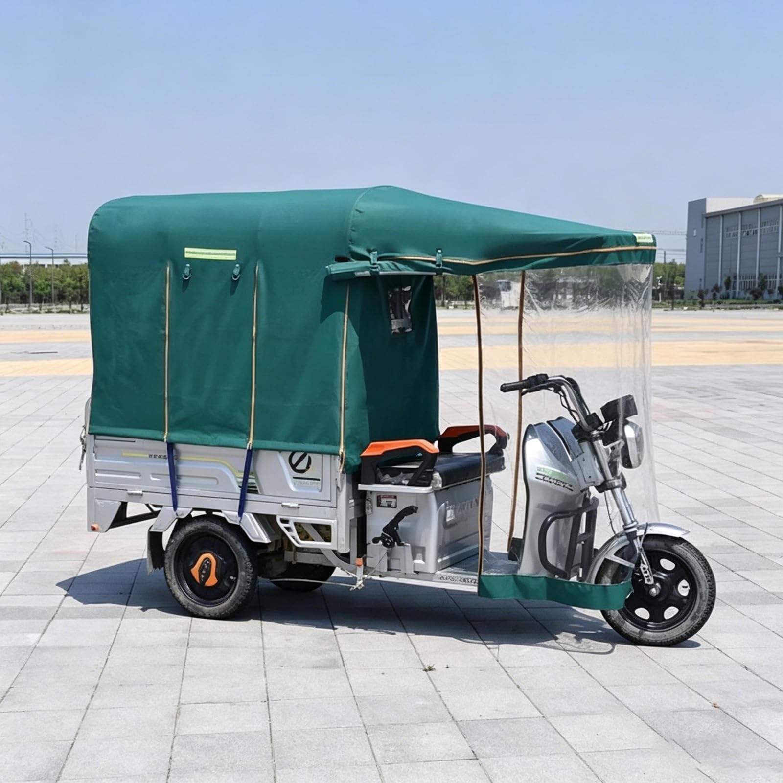 E-Lasten Dreirad Verdeck, Vollständig Ummantelte Rahmenabdeckung mit Reißverschluss, Leichter Einstieg, Plane für 3-Rad Motor Cargo Trike – Passend(Blue,150x100cm/59x39.4in)