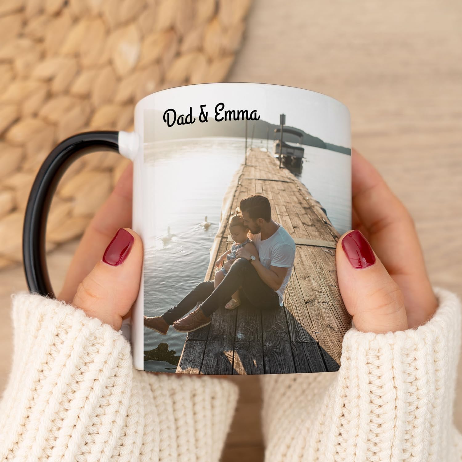 Wanapix | Taza Personalizada con Foto y Texto | Capacidad de 325ml | Taza de Cerámica con Diseño Único | Regalo para Amigos y Familiares | Apta para Microondas | Interior y Asa Color Rosa — view 19
