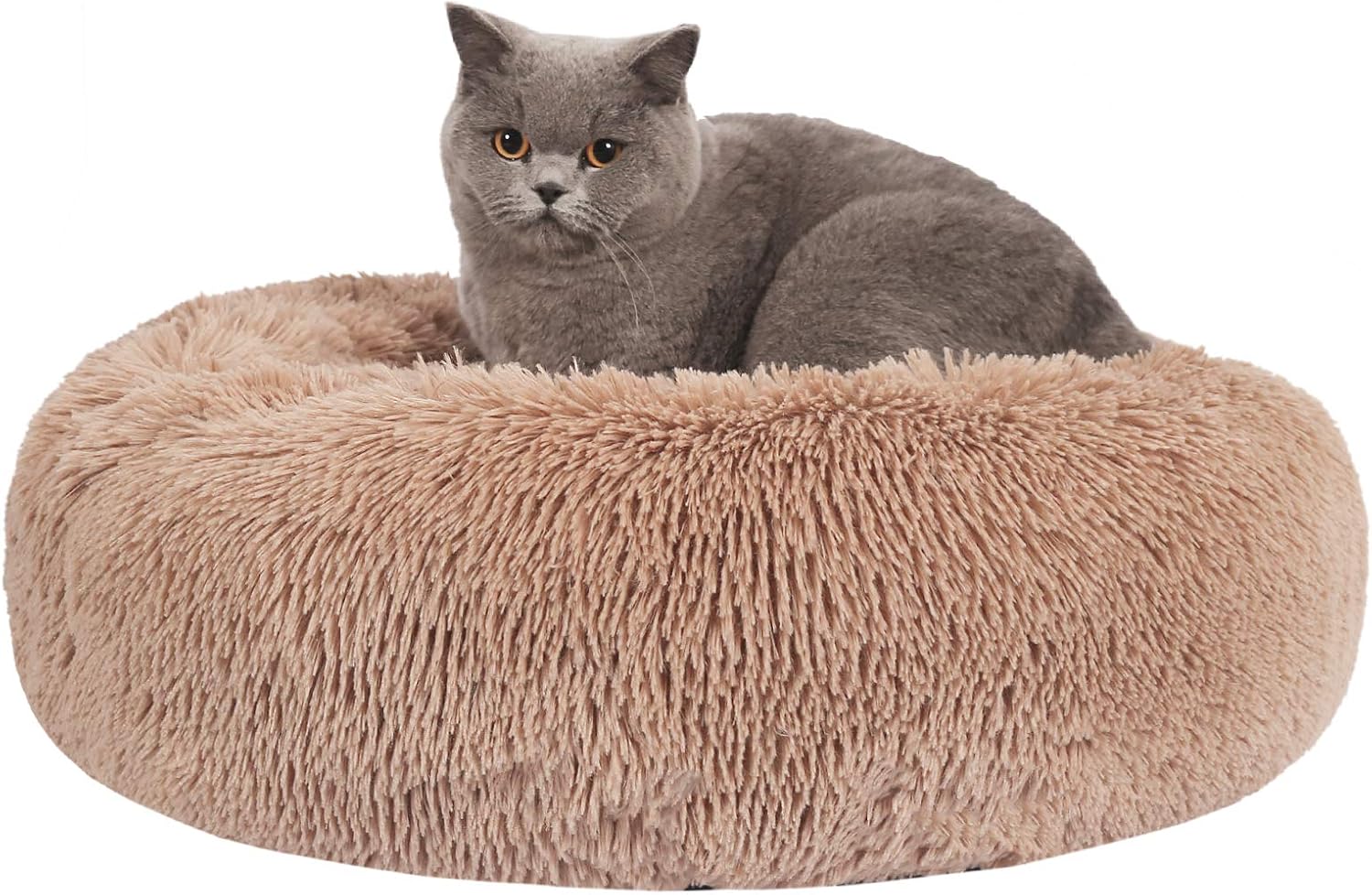 MILLOBLUE 24” Round Donut Cat and Dog Cushion Bed for Indoor Cat Dog Joint-Relief and Improved Sleep – Calming Beds Machine Washable,…