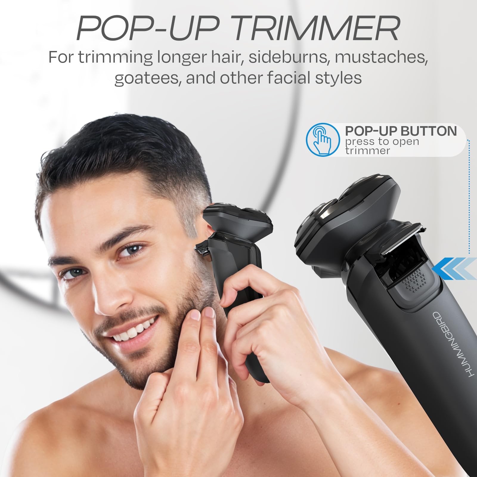 MK8 - Afeitadora facial giratoria de alta calidad, afeitadora eléctrica recargable en húmedo y seco con recortadora emergente, maquinilla de afeitar eléctrica para hombres, impermeable, 6