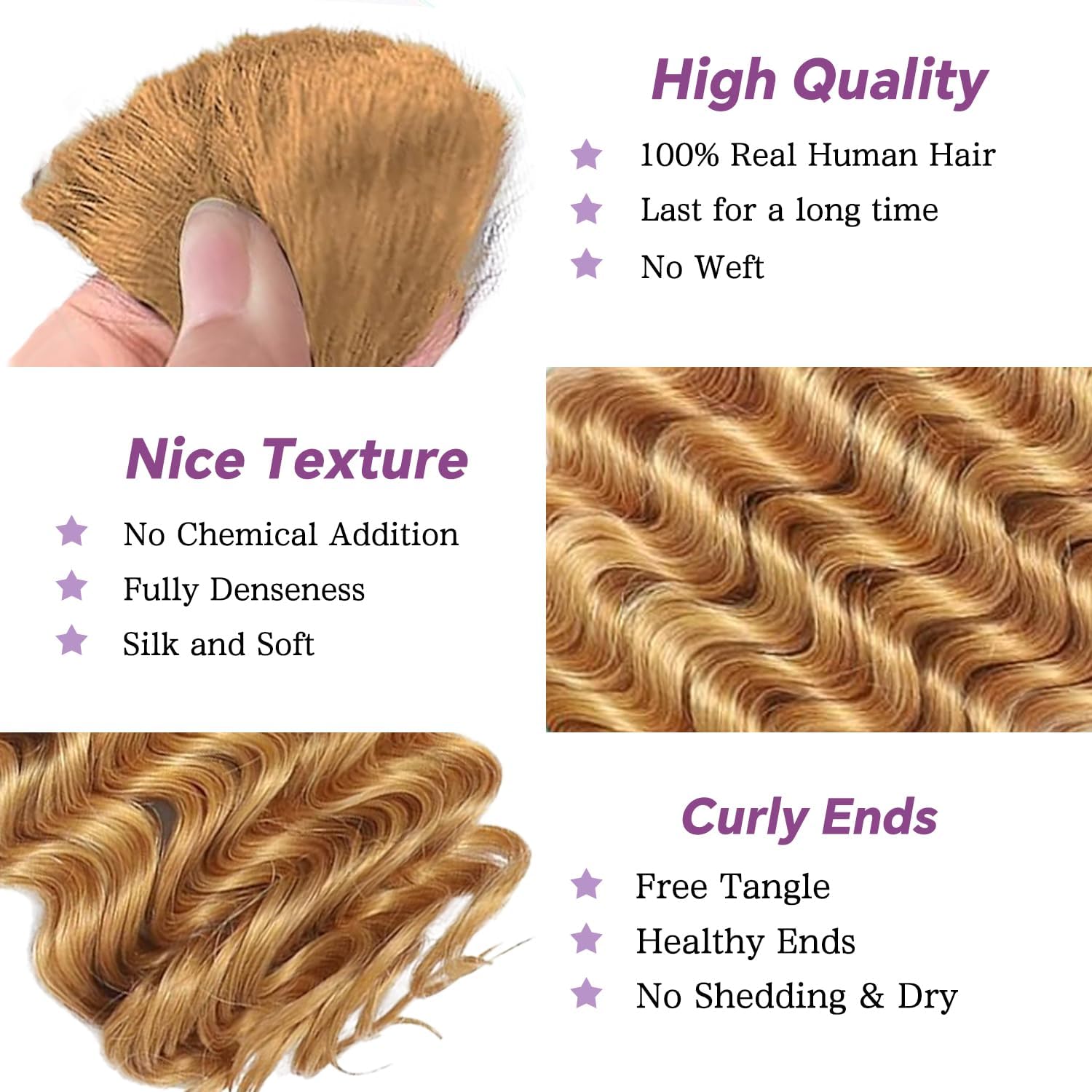 Human Braiding Hair for Boho Braids Human 110g 18 Inch Curly Boho Hair for Braiding Knotless 12A Deep Wave Bulk Bohemian 3 Bundles/Pack (27#) - Image 3