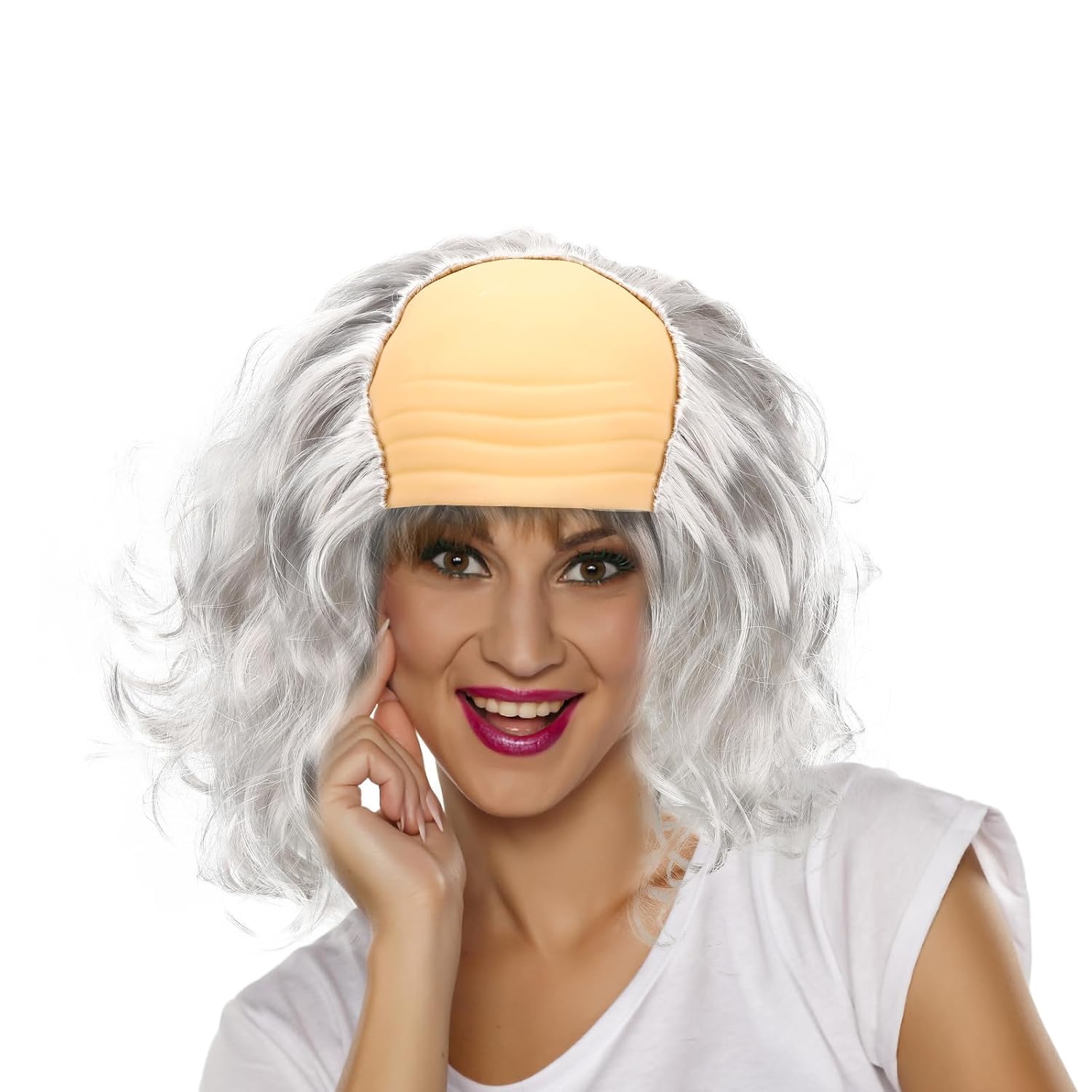 Yardwe Funny Bald Wig White Curly Old Man Cosplay Wig Role Play Costume Accessory for Party and Performance