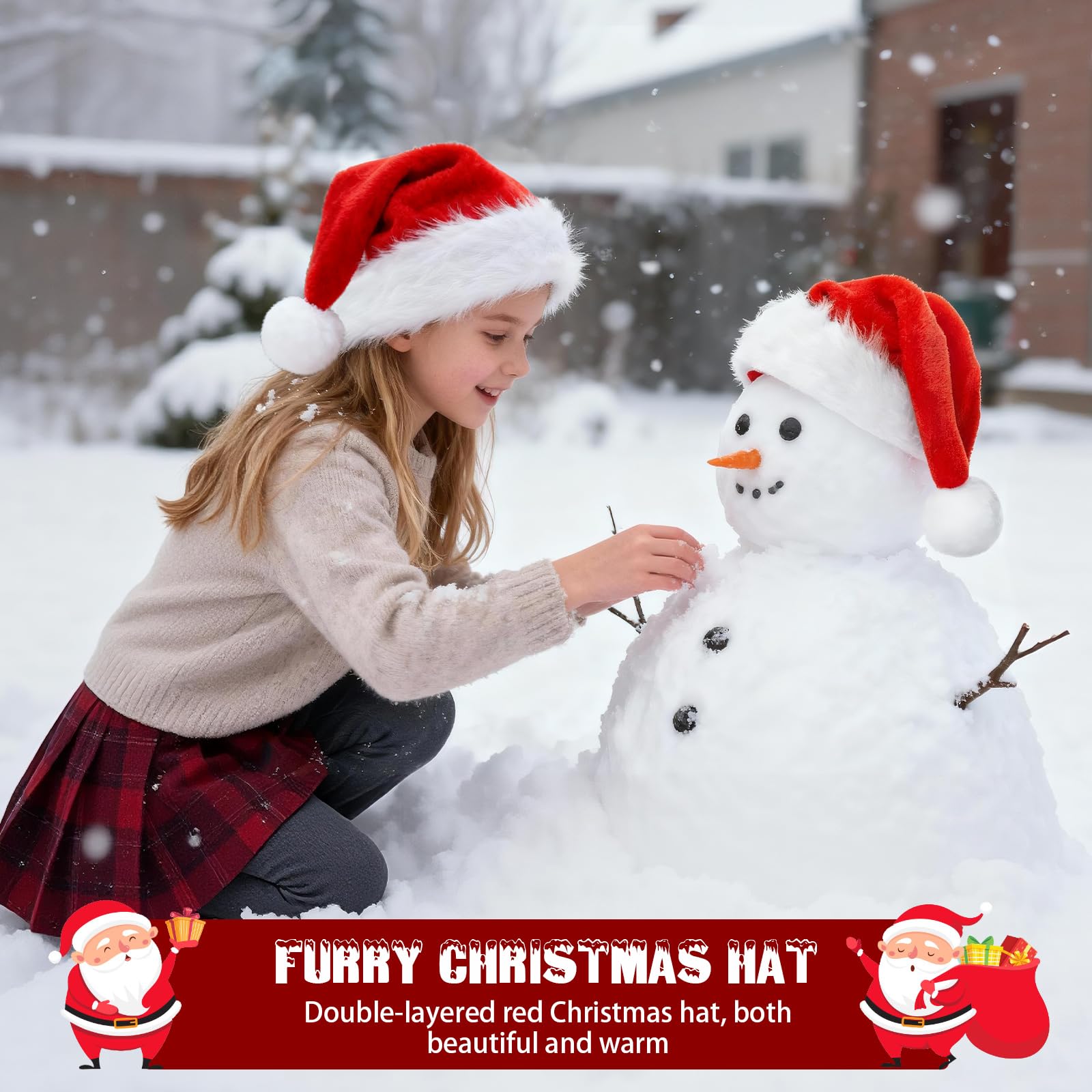 Czyan 2 Pack Santa Hat for Adults, Classic Stretchable Velvet Christmas Hats with White Fluffy Pom Pom and Brim - Image 3