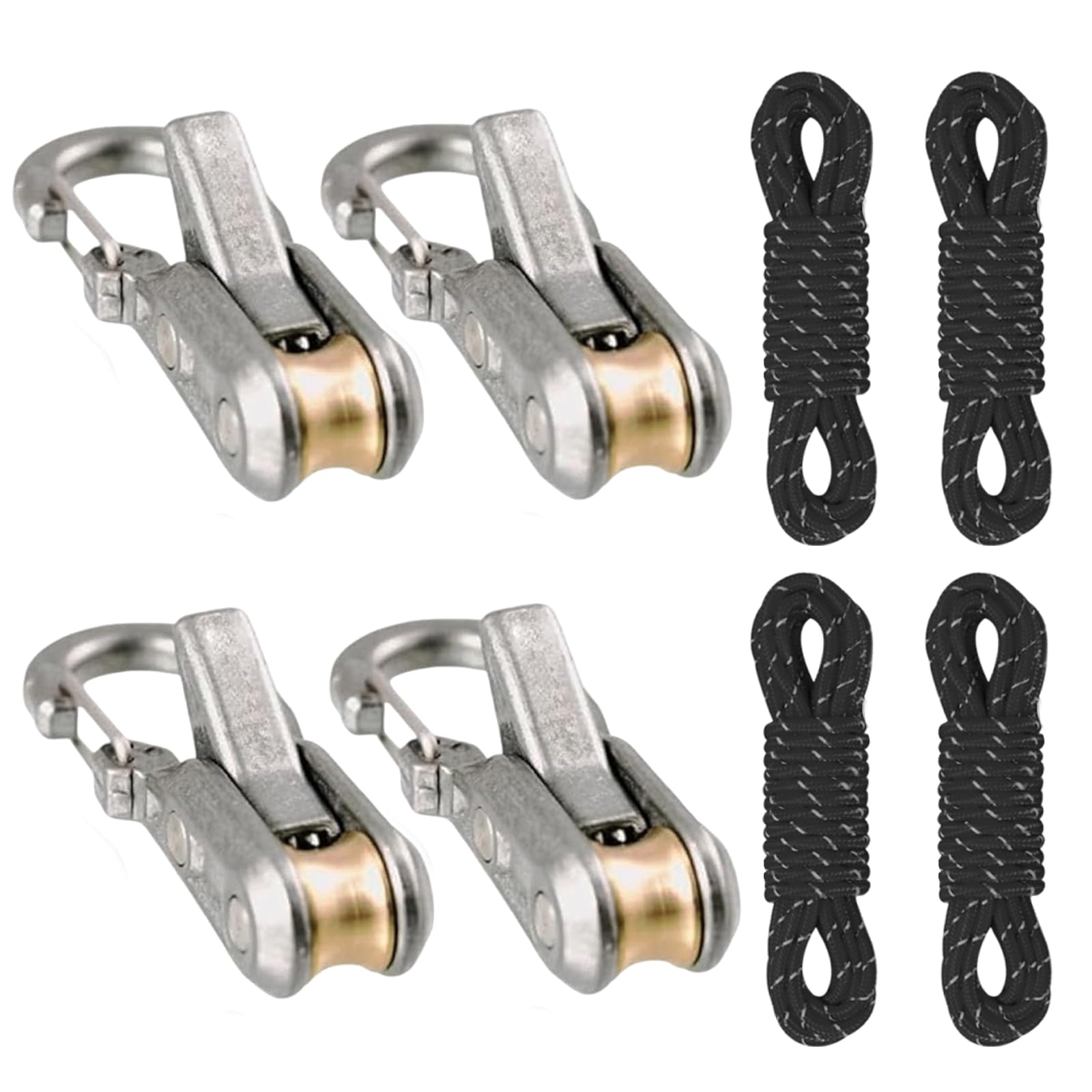 2/4/6-Pack Rope Roller Cam Lock Tensioner, Cord and Rope Tightening Tool with Carabiner Clips, Fast Adjustable Ropes Tie-Down Kit for Camping Hiking Tarp Boat & Outdoor