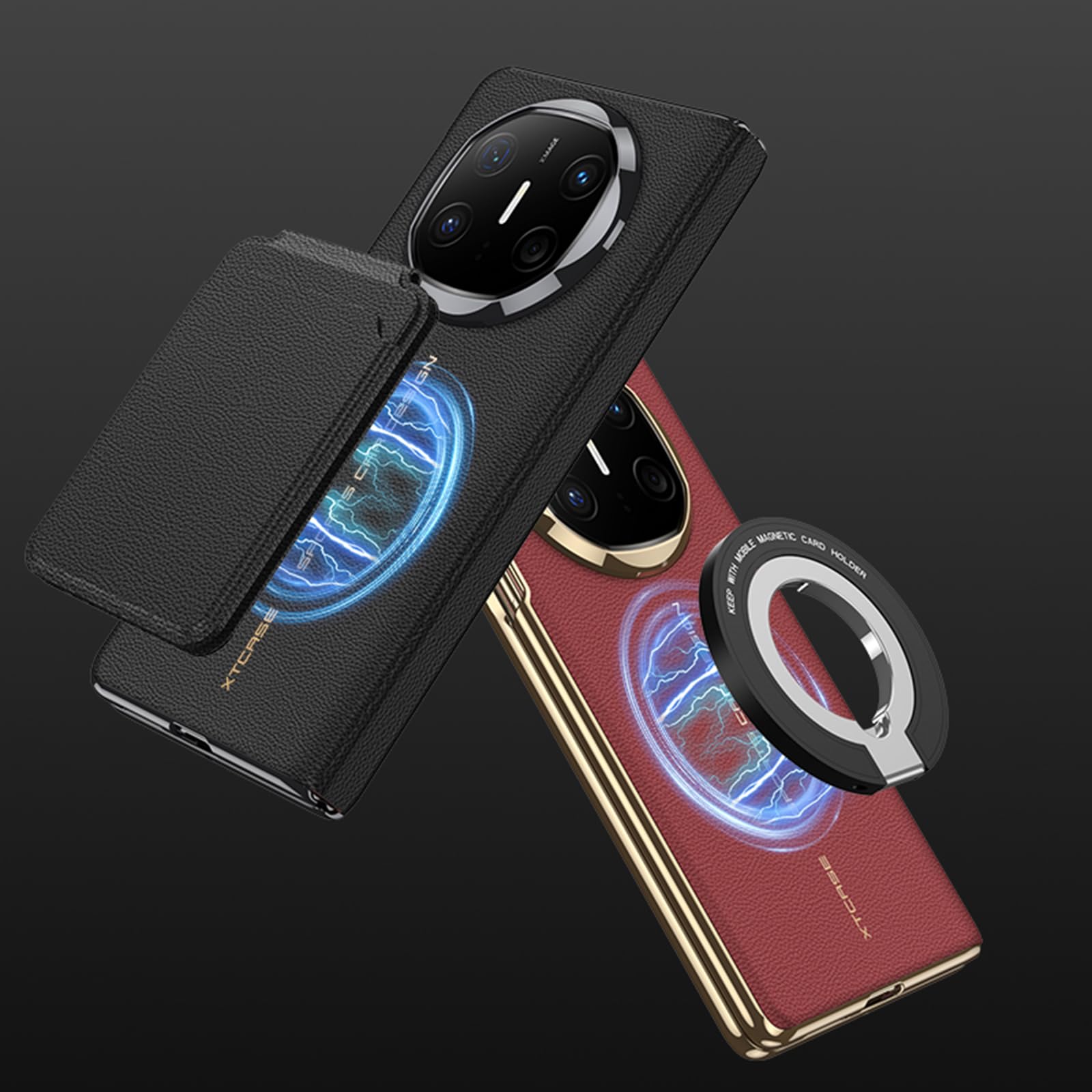 Skórzane etui do Huawei Mate X6, magnetyczne etui inteligentne okno widok funkcja odwracania wszechstronna ochrona etui biznesowe, czarne, Mate X6