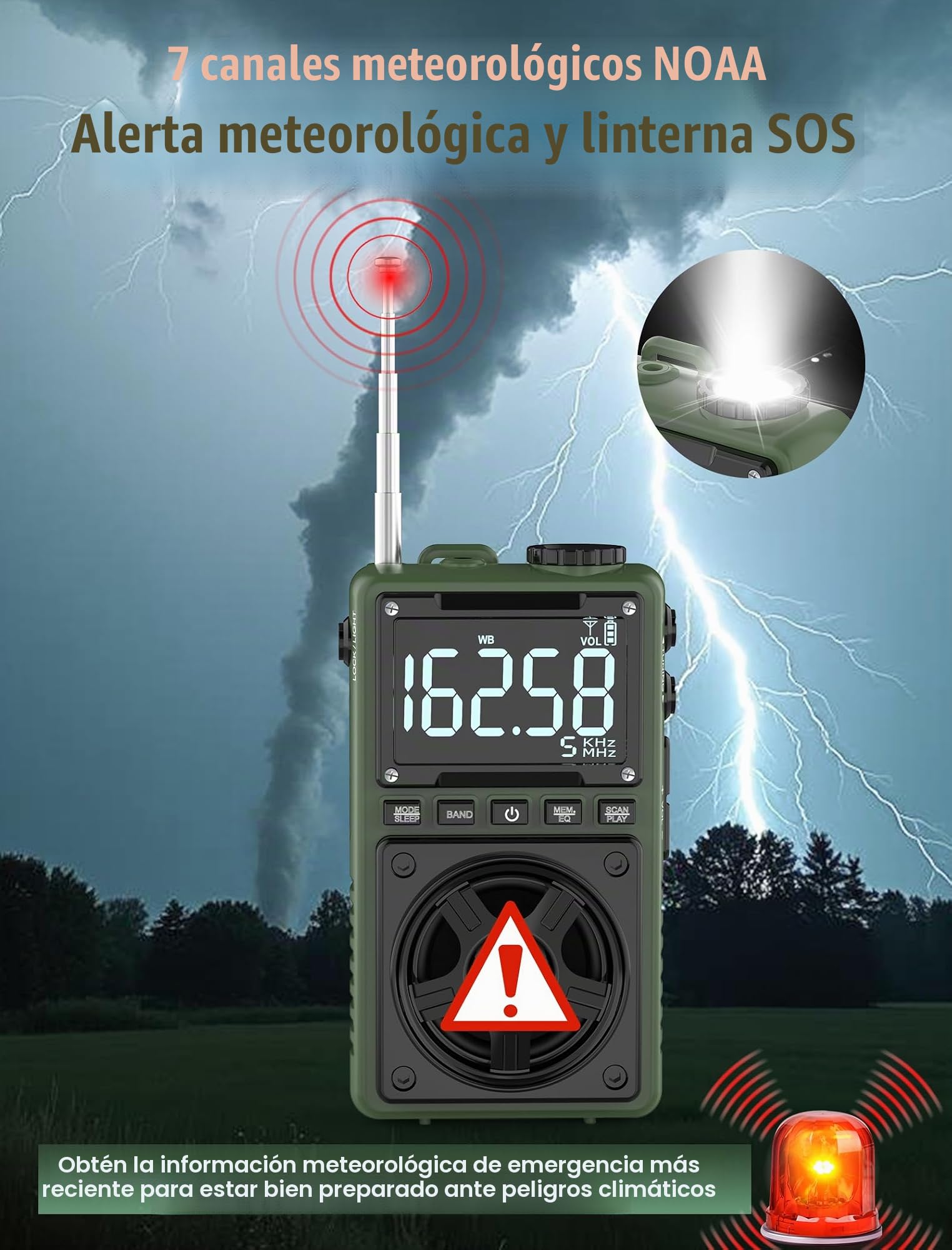 Radio Bluetooth AM FM NOAA portátil recargable 1250 mAh con recepción excelente, altavoz 5 W, sintonizador digital y auriculares