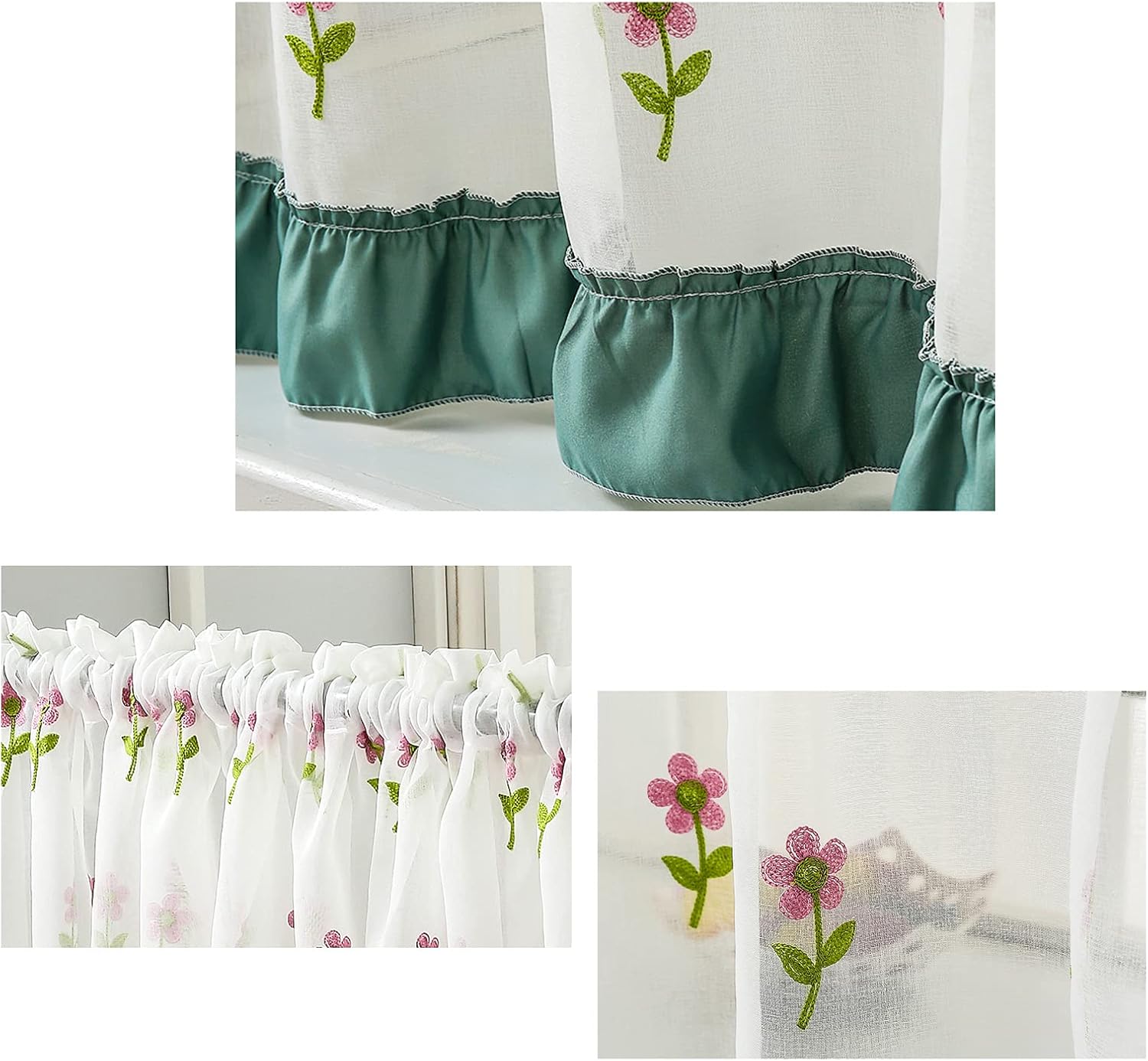 LUNEZY Kitchen Curtain,Small Cafe Curtain in Country House Style,Voile Bistro Curtain,Tier Curtains,Light and Breathable,Short Half Window Valance Curtain for Kitchen and Furniture