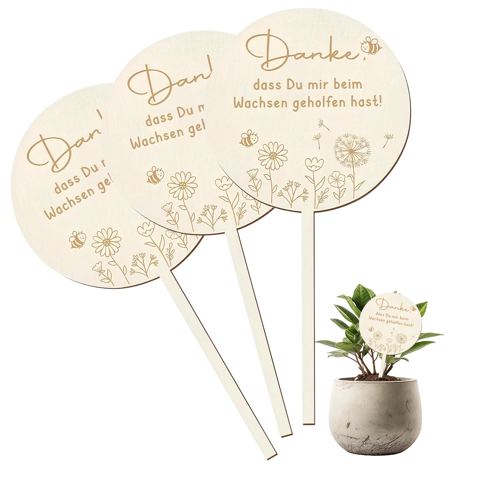 4 Stück Holz Blumenstecker Danke Dass Du Mir Beim Wachsen Ge