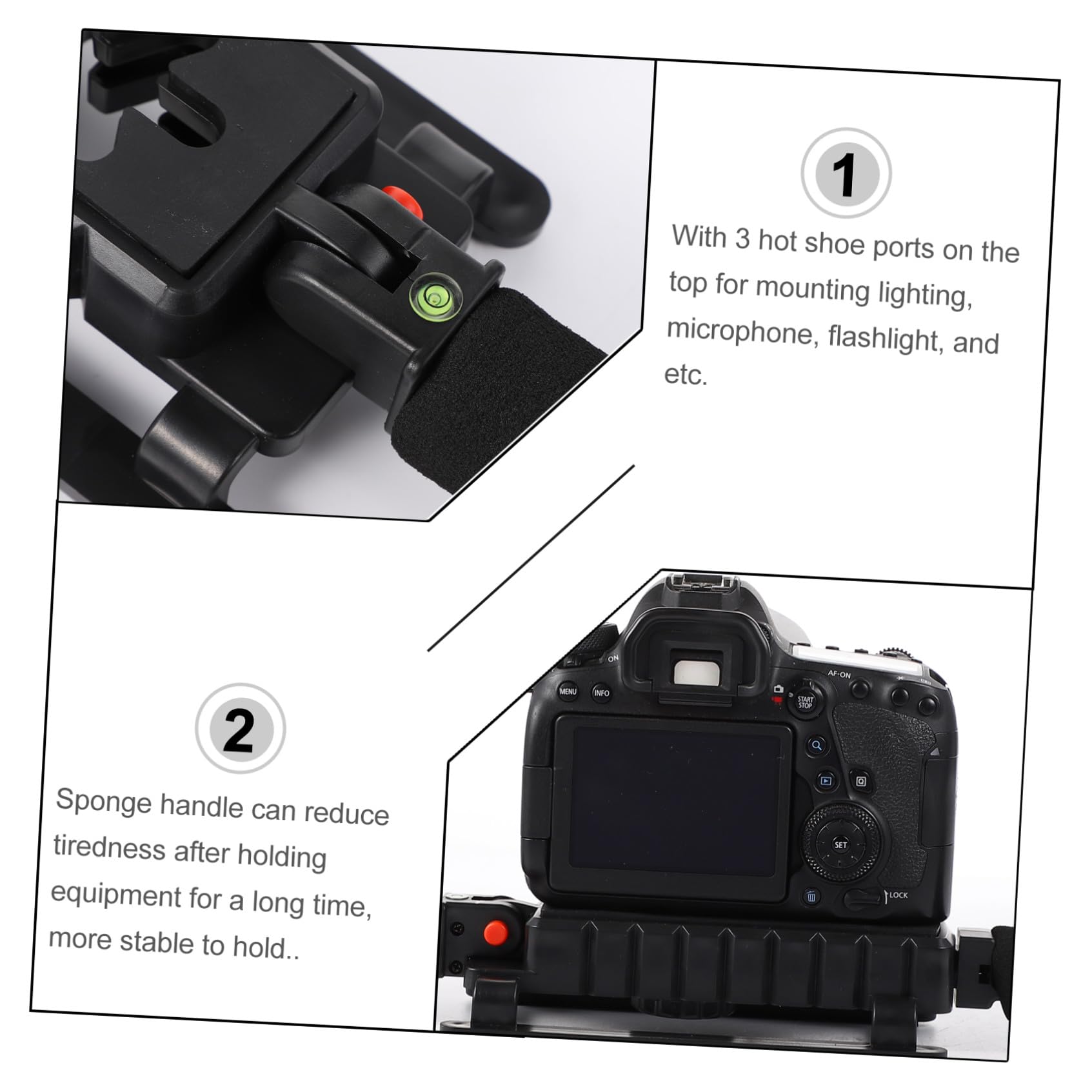 POPETPOP Stabilizzatore per Telefono e Videocamera Design Antiscivolo, Impugnatura in Spugna Ergonomica, Struttura in Plastica e Metallo 3 Porte Hot Shoe