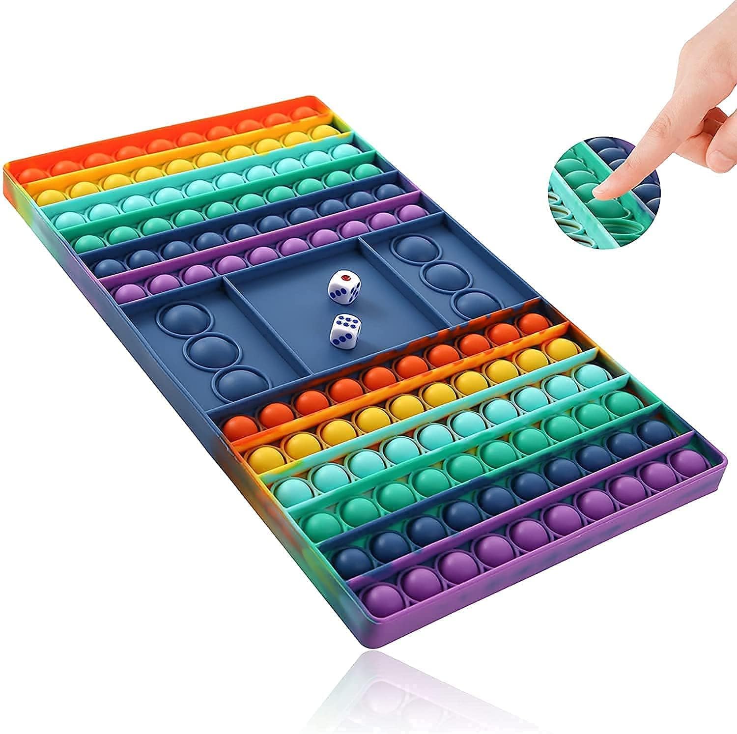 KALKY Pop It Game Fidget Toy Push Pop Bubble Game Jumbo Pop It Big Size Popit Giant Pop It Dice Game Board Pop Games for Kids ADHD Asmr Toys Stress Relief Adult Games Popet [Game Rainbow]