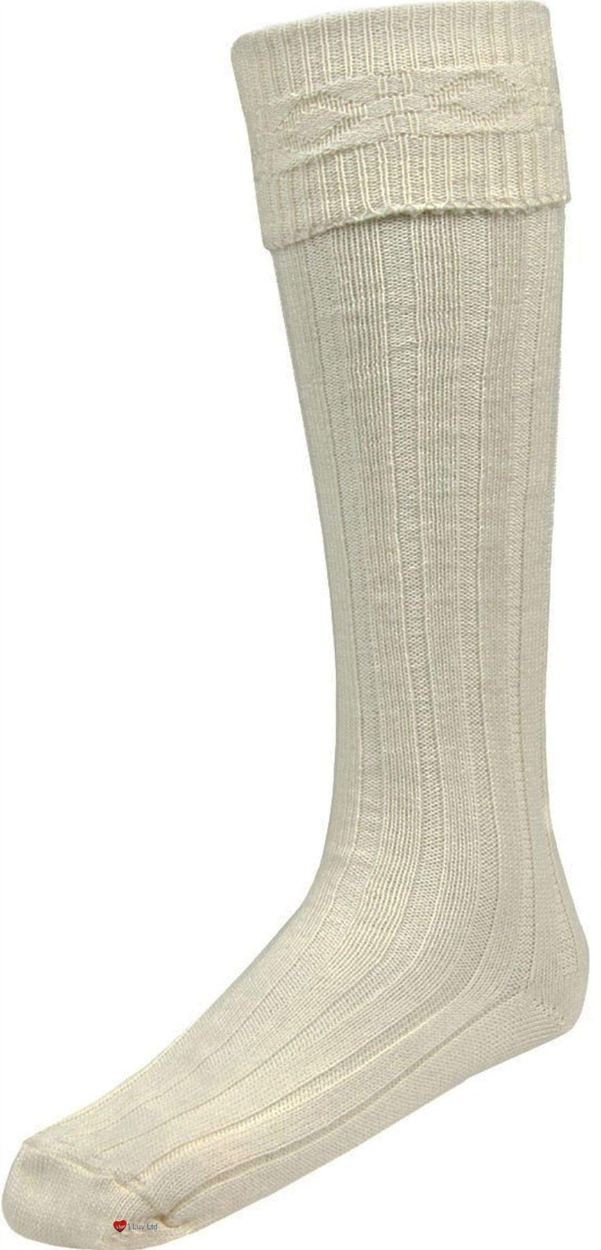 Chaussettes kilt blanc tricotées pour mariages et cérémonies écossaises