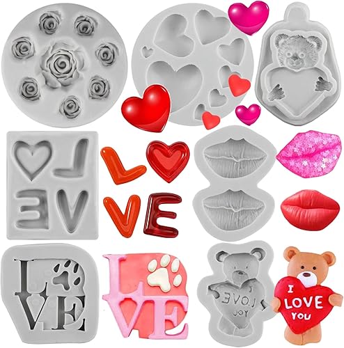 MINFEIDMS Moldes de fondant para el día de San Valentín, moldes de silicona para decoración de pasteles, pasta de goma de chocolate, pasta de goma
