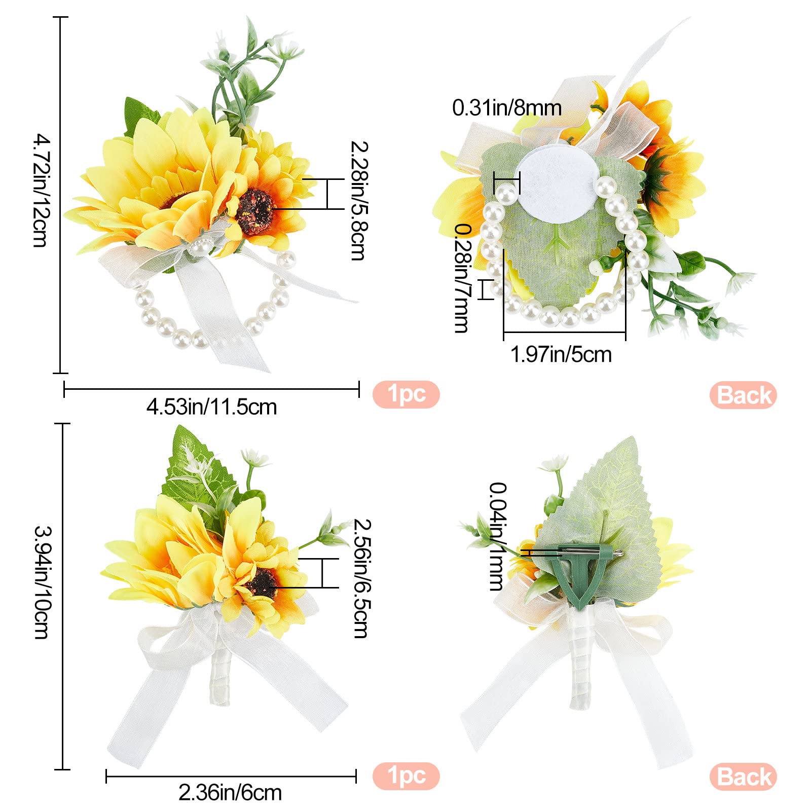 Sunflower Corsage & Boutonniere Set - Handmade Artificial Flower Wedding Accessories For Bridal Party