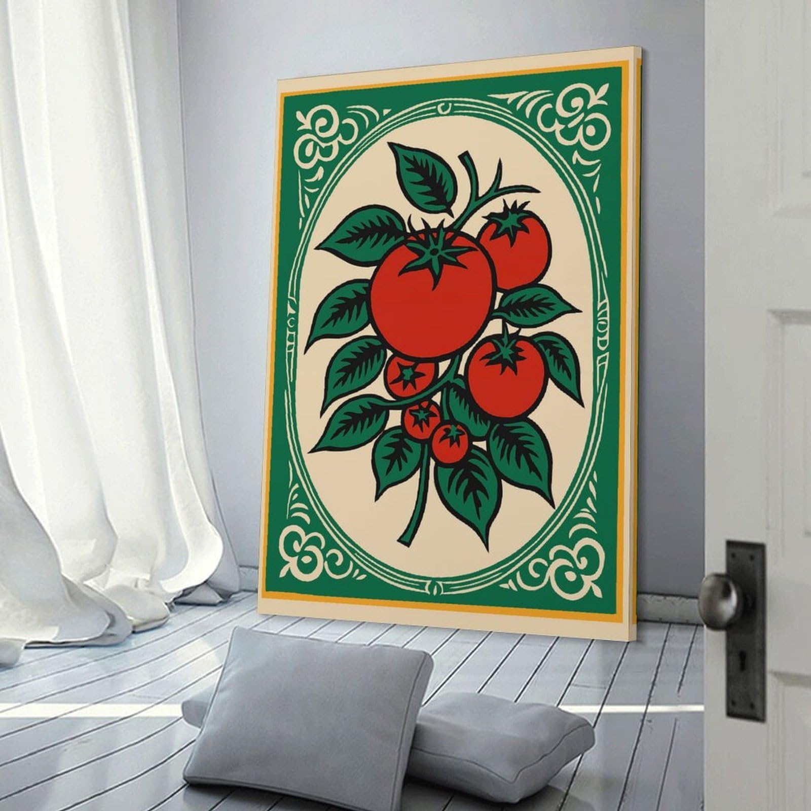 Junmoney Tomato Branch Illustration Room Decor Wall Art, 20x30inch(50x75cm), for Home, Office, Studio Or Guest Room, Canvas Wall Art That Fits Changing Layouts