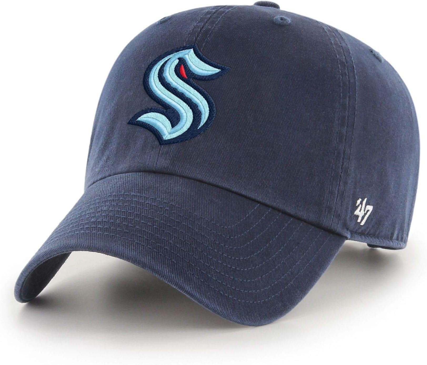 47 NHL Team Color Alternate Primary Logo Clean Up Adjustable Cap Dad Hat, Adult One Size Fits All, Seattle Kraken - Navy, One size