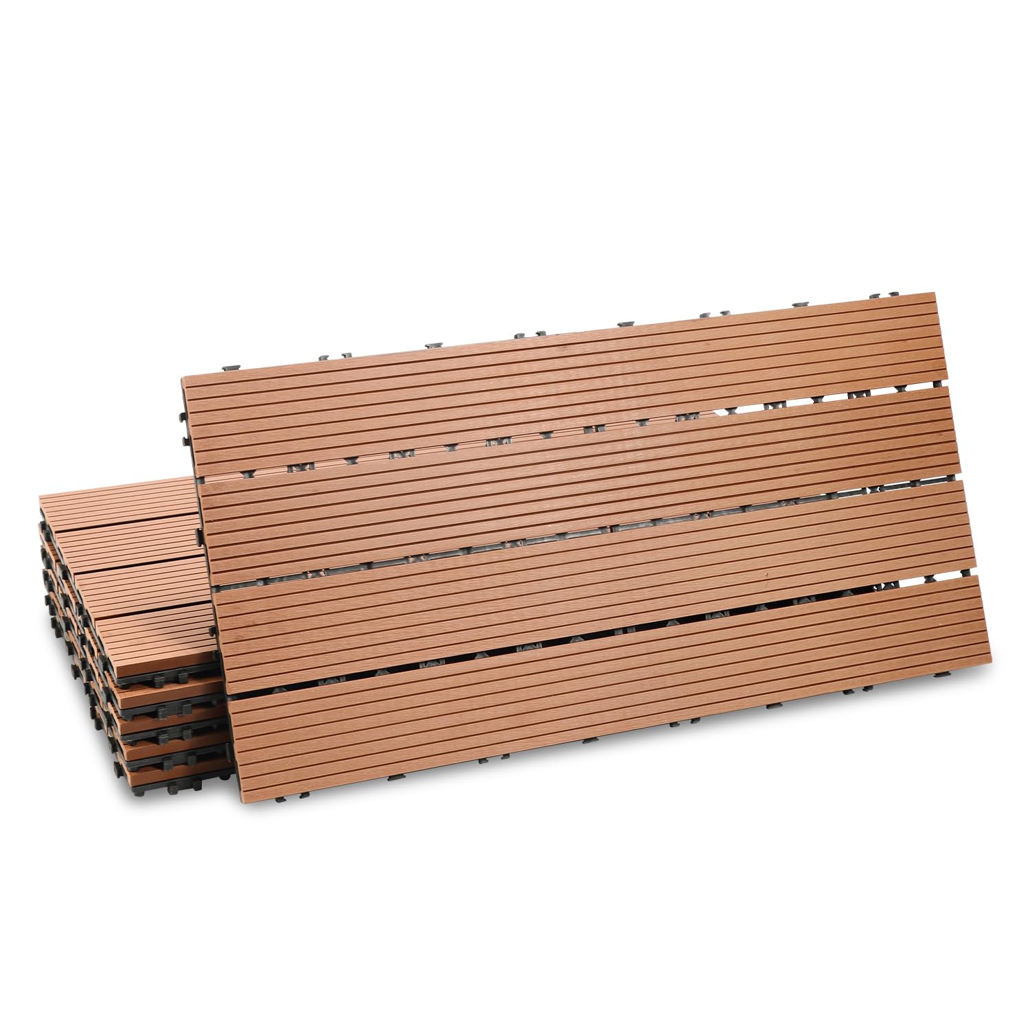 Fiqops 24 stuks WPC terrastegels, 30x60 cm balkon vloertegel, tuintegels met kliksysteem, terrasplanken balkon tegels kliktegels, terrasplanken waterbestendig voor terras, voor 4m² bruin