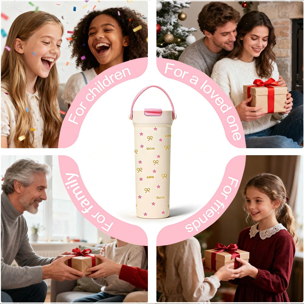 Pink Stainless Steel Straw Lid Tumbler 20oz with Bow Tie & Star Print - Image 8