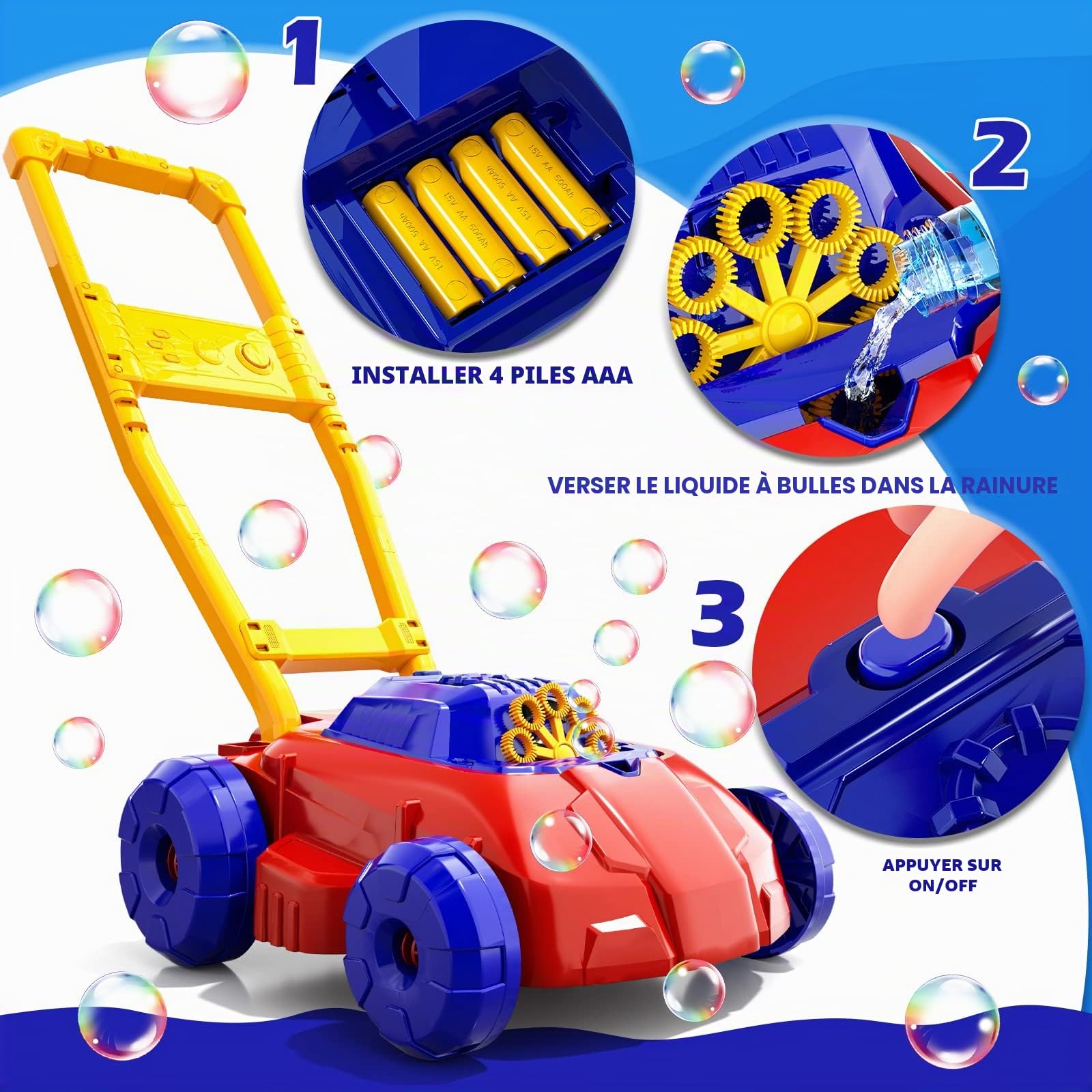 Doloowee Machine à Bulles Tondeuse pour Enfant, Chariot à Bulles électrique, Jouets de Fabricant de Bulles Automatiques, Jouet à Bulles pour Activités en Plein Air Enfant 3 4 5 Ans