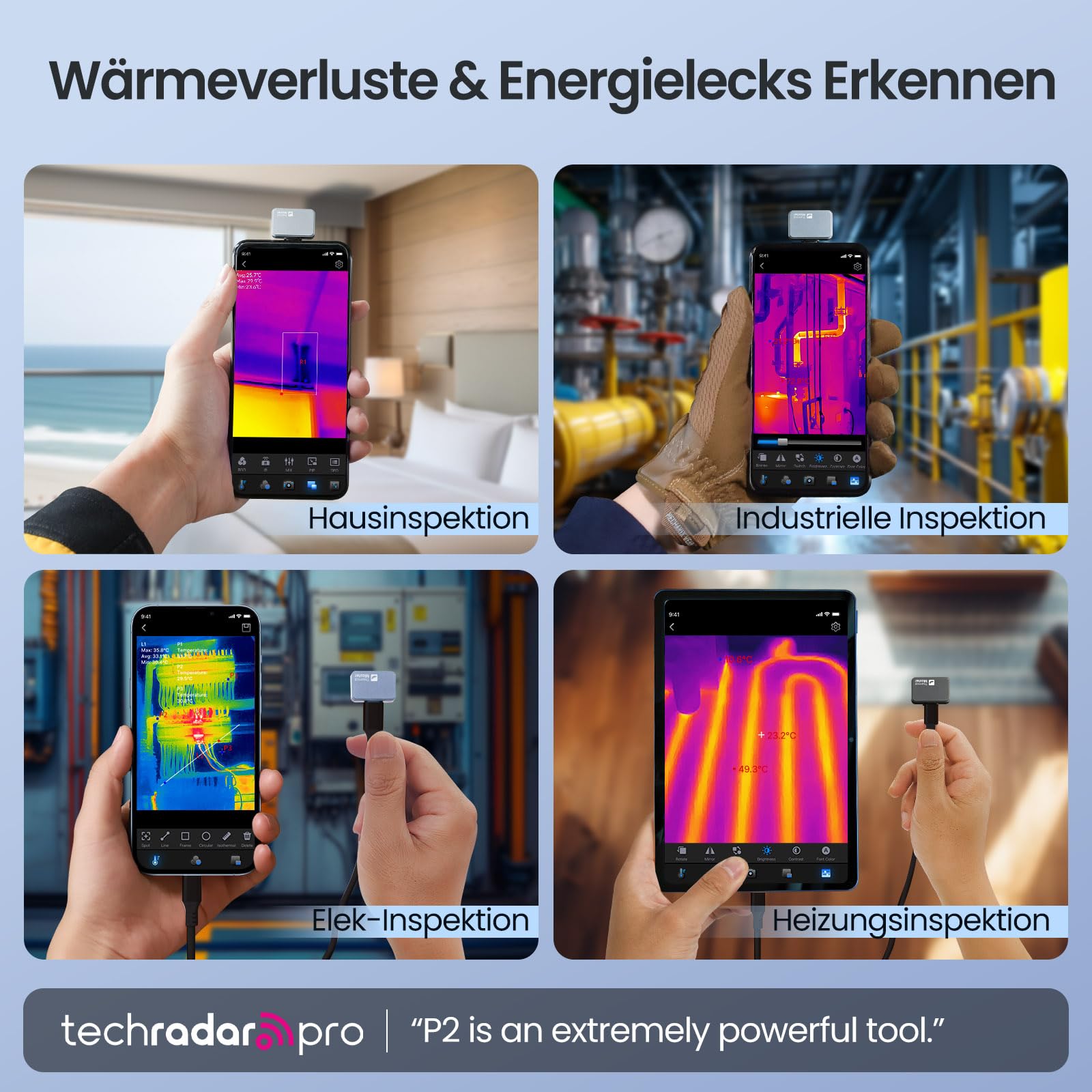 Wärmebildkameras Thermal Master P2 Wärmebildkamera Android Super IR-Auflösung 512x384, -20 bis 600℃ ±1.5℃ PCB Genauigkeit Infrarot Kamera mit Schutzcase 15x Zoom (nicht für iPhone15/16)