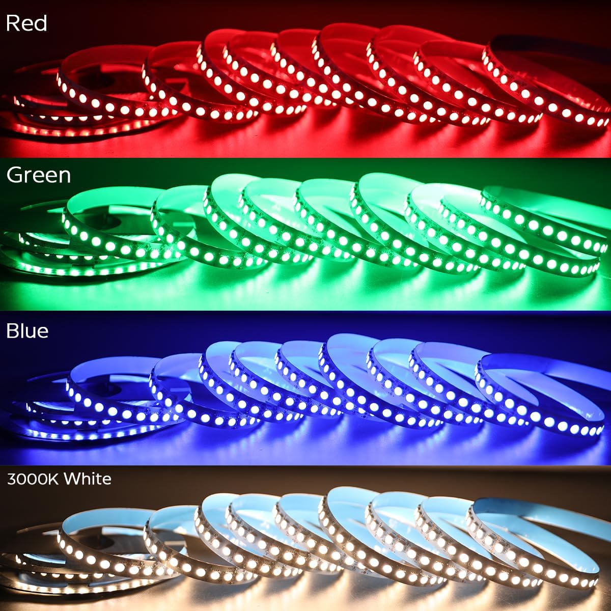 24 Volt Brightest RGBW High CRI LED Strip Light RGB+Warm White, 5m/16.4ft Dense 600 LEDs High Lumen 5050 12mm Cuttable Flexible LED Tape Light for Bedroom and Ceiling (RGB+3000K, IP20 White PCB) - Image 5