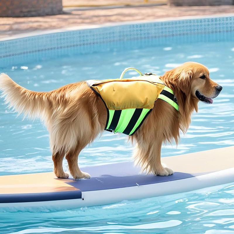 Dog Life Jacket, Inflatable Dog Life Vest with Airbags for Swimming & Boating in Every Adventure, Adjustable Reflective Dogs Swim Vest Complete Protection for Puppy Pet-Orange, Size A