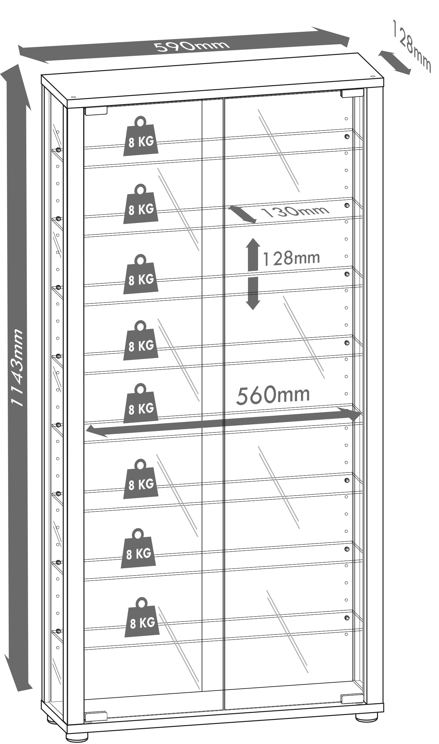 VCM 906122 Lumo Maxi Vitrine Indépendante Bois Beige 118 x 59 x 18 cm