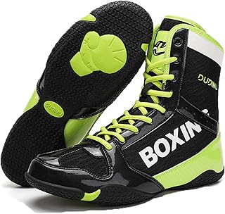 Zapatos de Boxeo Altos para Hombre con Suela de Goma Antideslizante,Zapatos de Lucha Transpirables para Mujer Alta Tracción,Botas de Boxeo Cómodo Diseño con Cordones