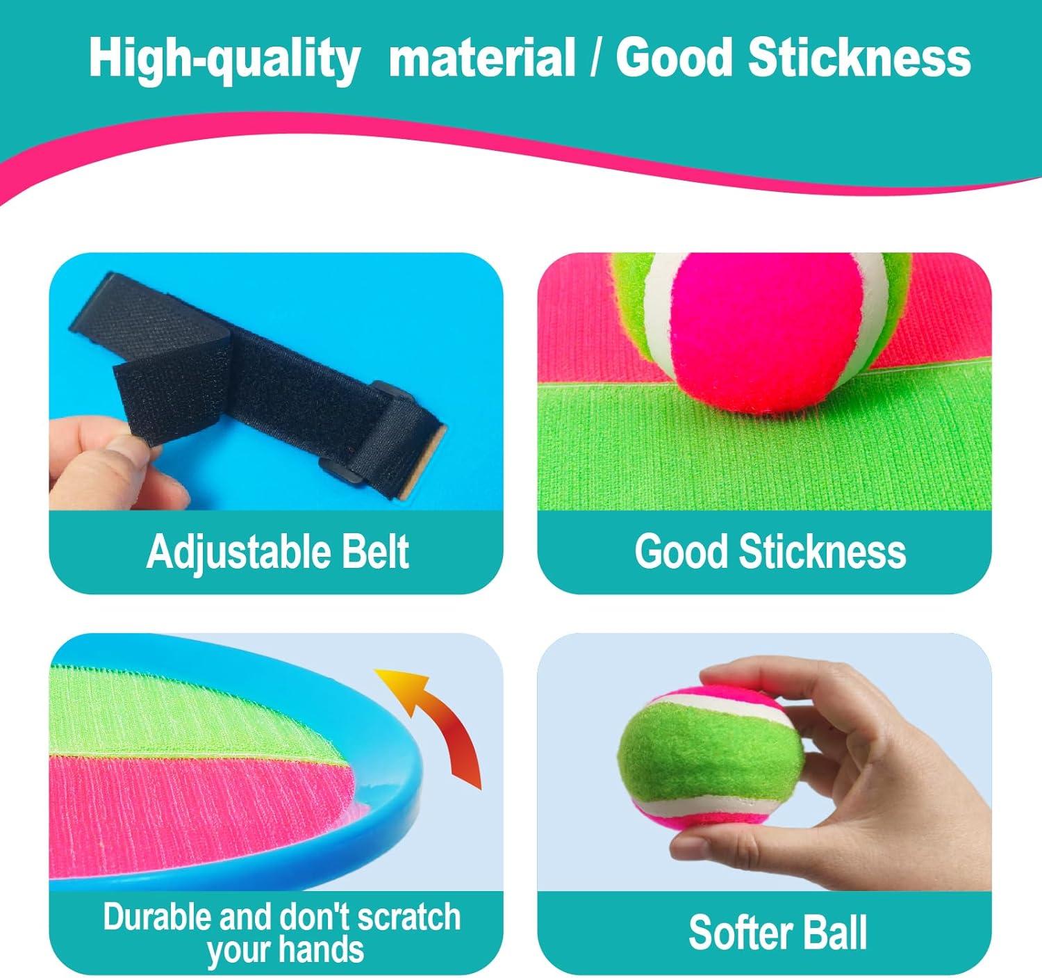 Toss and Catch Ball Set – Family Outdoor Games, Games for Kids Ages 4-8 +, Beach Kids Toys Great for Boys and Girls, Ideal for Birthday Includes 4 Paddles 4 Sticky Balls (36 Months+)